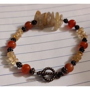 Bracelet seaglass beads rust black clear 8" long Handmade